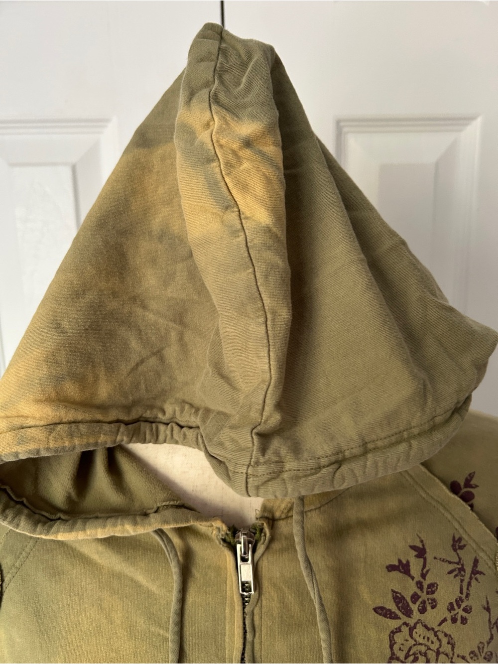 Urban Outfitters Olive Green Zip-Up Hoodie with Floral Print - Picture 3 of 7